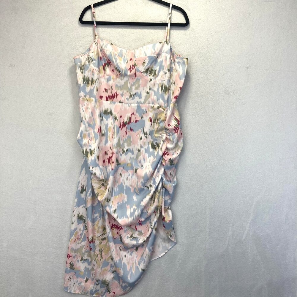 Cider Asymmetrical Ruched Maxi Dress Womens 2x Pastel Abstract Lightweight